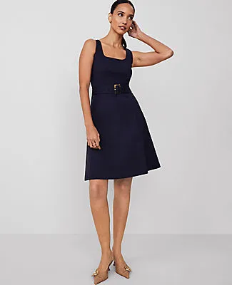 Ann Taylor The Petite Belted Flare Dress in Stretch Cotton sold by Ann Taylor
