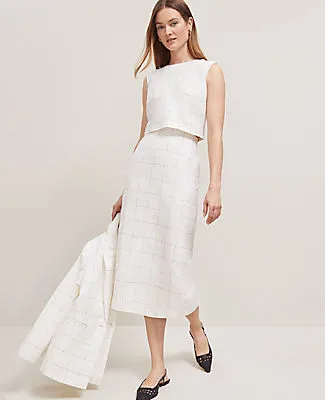 Ann Taylor The Clean Midi Skirt in Windowpane Linen Blend sold by Ann Taylor
