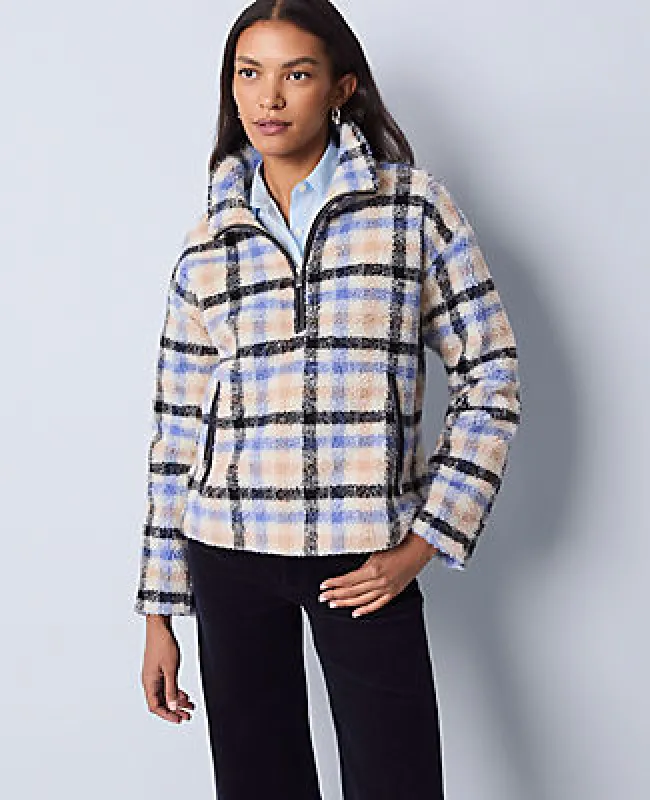Ann Taylor Weekend Collection Plaid Sherpa Pullover sold by Ann Taylor
