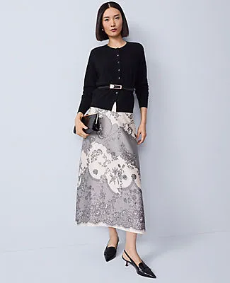 Ann Taylor Floral Satin Midi Skirt sold by Ann Taylor