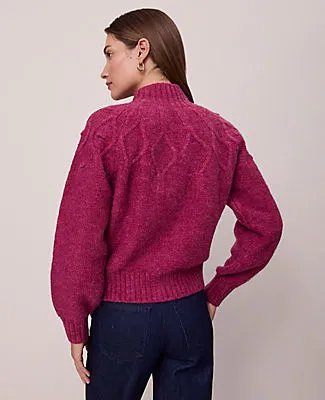 Ann Taylor Petite Weekend Collection Cable Knit Bomber Sweater Jacket sold by Ann Taylor product image thumbnail 3