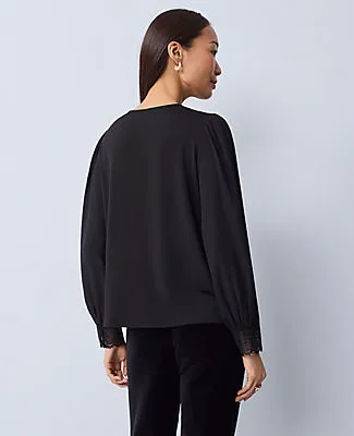 Ann Taylor Petite Lace Trim Mixed Media Blouse sold by Ann Taylor product image thumbnail 2