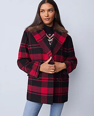 Ann Taylor Petite Weekend Collection Plaid Faux Fur Trimmed Peacoat sold by Ann Taylor