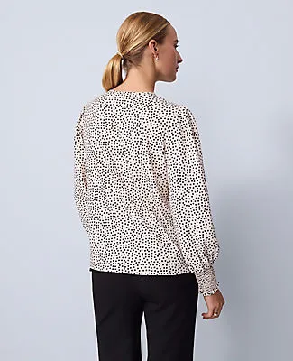 Ann Taylor Petite Dotted Smocked Crew Neck Top sold by Ann Taylor product image thumbnail 2