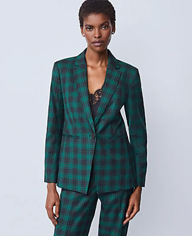 Ann Taylor The Petite Notched One Button Blazer in Plaid sold by Ann Taylor