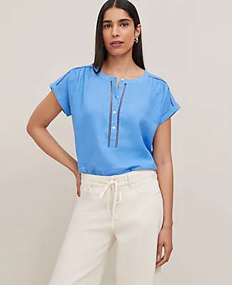 Ann Taylor Linen Cutout Framed Popover Top sold by Ann Taylor