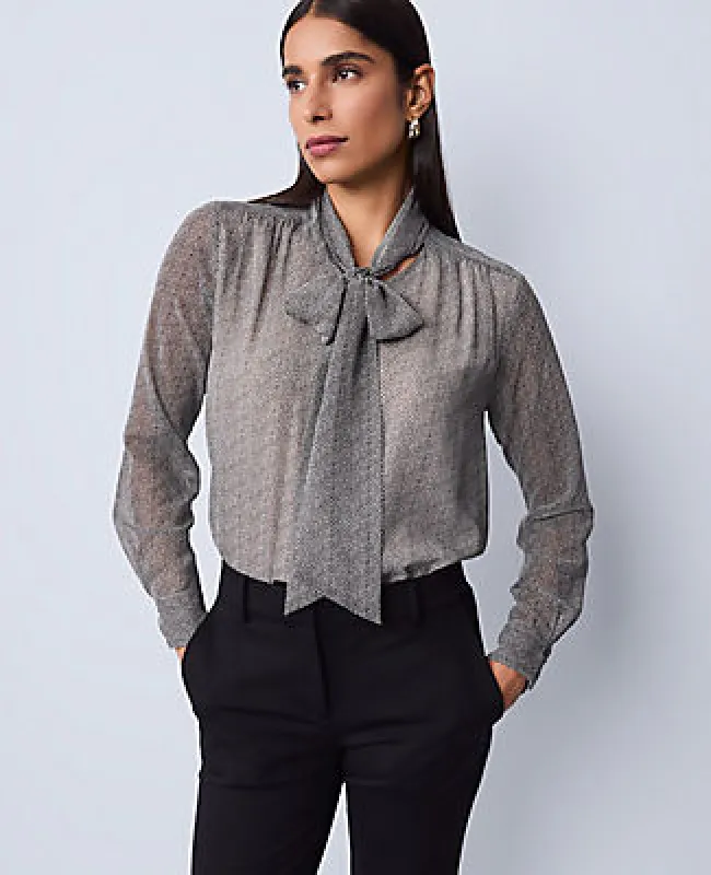 Ann Taylor Petite Herringbone Bow Blouse sold by Ann Taylor