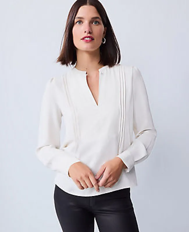 Ann Taylor Petite Mixed Media Pintuck Top sold by Ann Taylor