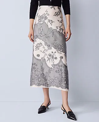 Ann Taylor Petite Floral Satin Midi Skirt sold by Ann Taylor product image thumbnail 2