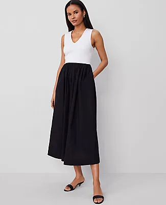 Ann Taylor Petite V-Neck Mixed Media Flare Dress sold by Ann Taylor