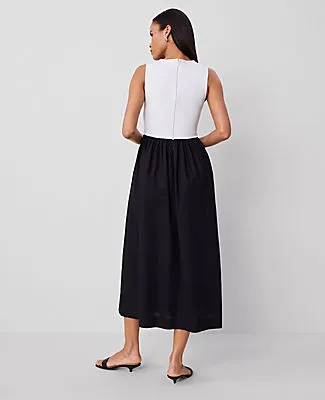 Ann Taylor Petite V-Neck Mixed Media Flare Dress sold by Ann Taylor product image thumbnail 2
