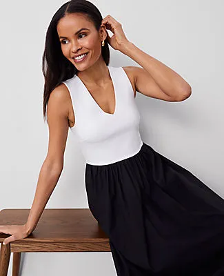 Ann Taylor Petite V-Neck Mixed Media Flare Dress sold by Ann Taylor product image thumbnail 3
