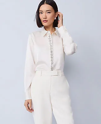 Ann Taylor Petite Embellished Satin Essential Shirt sold by Ann Taylor