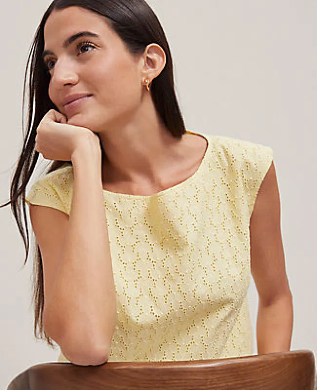 Ann Taylor Eyelet Sleeveless Crew Neck Top sold by Ann Taylor