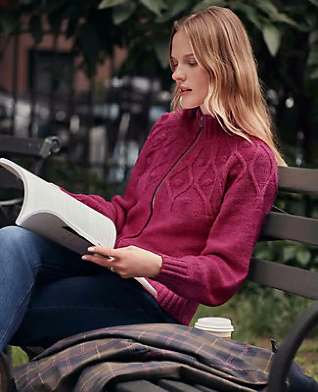 Ann Taylor Petite Weekend Collection Cable Knit Bomber Sweater Jacket sold by Ann Taylor