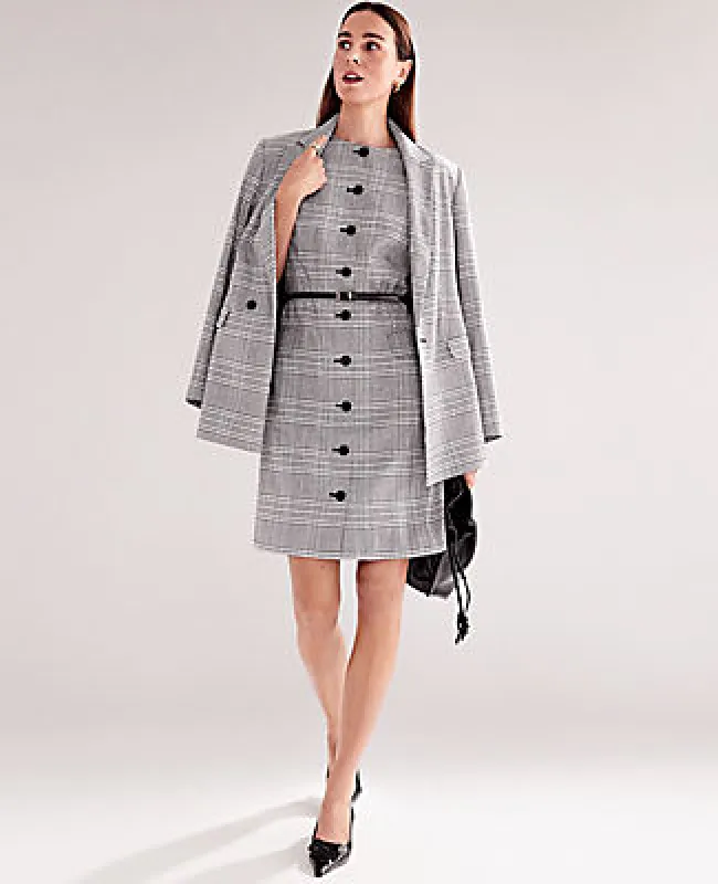 Ann Taylor The Petite Button Shift Dress in Plaid sold by Ann Taylor