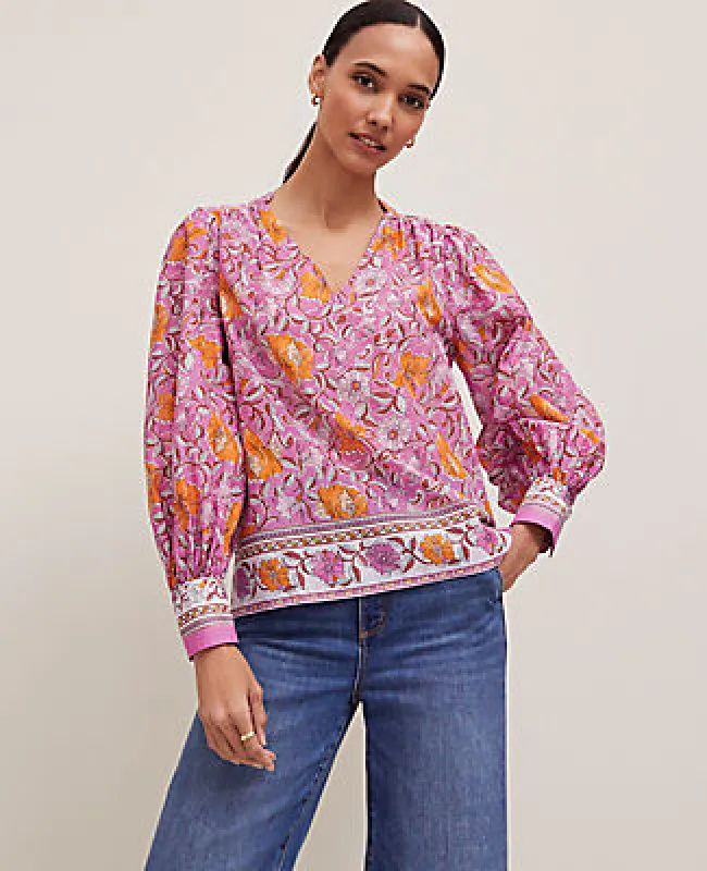Ann Taylor Petite Floral V-Neck Popover Top sold by Ann Taylor
