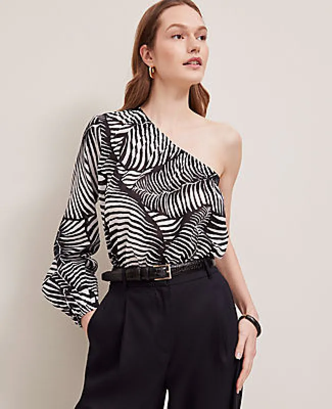Ann Taylor Tall One-Shoulder Blouse in Palm Print sold by Ann Taylor