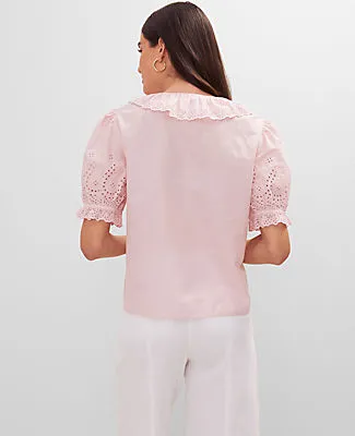 Ann Taylor Weekend Collection Embroidered Ruffle Top sold by Ann Taylor product image thumbnail 2