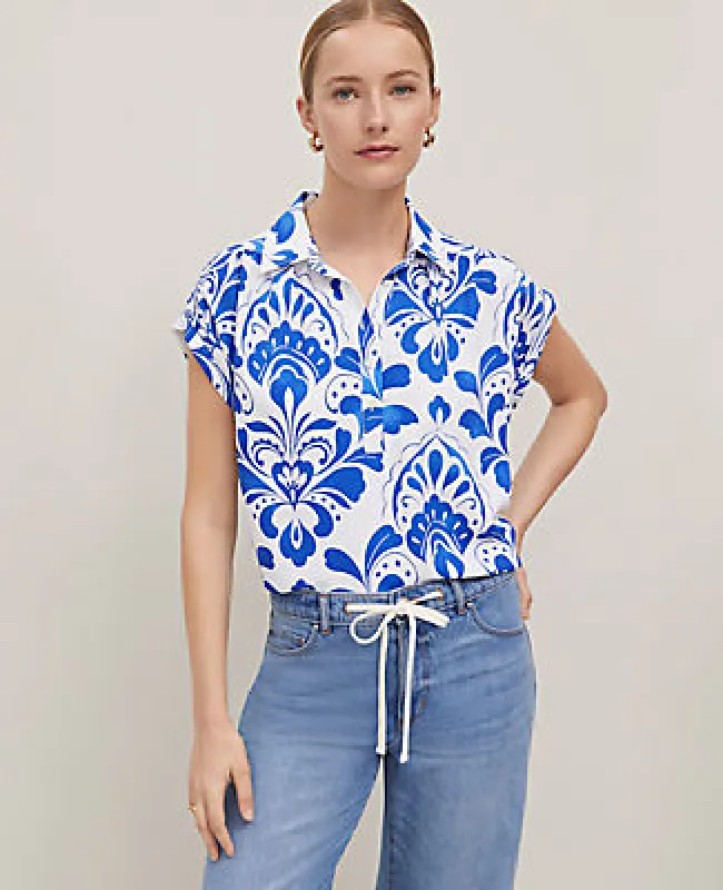 Ann Taylor Tiled Split Neck Popover Top made by Ann Taylor