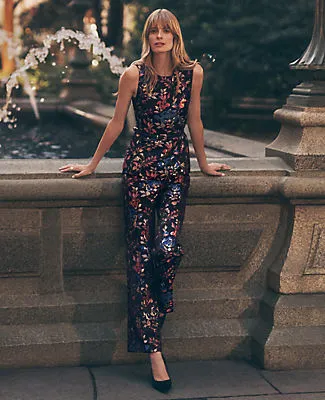 Ann Taylor The Petite Side-Zip Flare Pant in Floral Jacquard sold by Ann Taylor