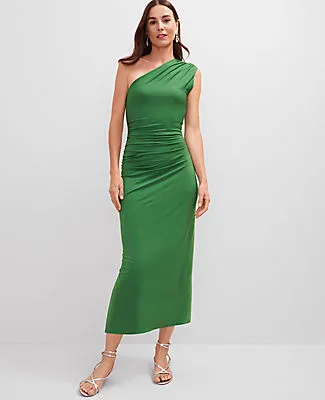 Ann Taylor Petite One Shoulder Shirred Midi Dress sold by Ann Taylor