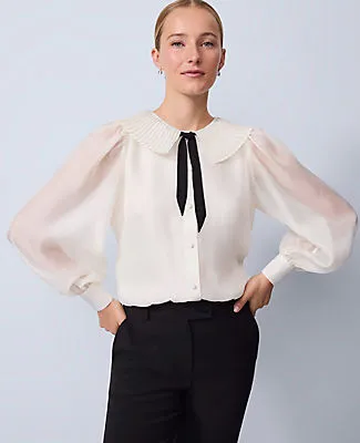 Ann Taylor Petite Pleated Collar Tie Neck Blouse sold by Ann Taylor
