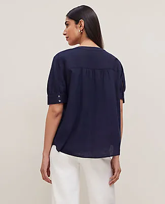 Ann Taylor Petite Half Sleeve Linen Blend Popover Top sold by Ann Taylor product image thumbnail 2
