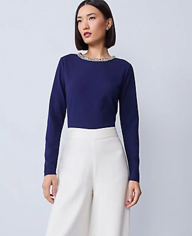 Ann Taylor Petite Ponte Embellished Crew Neck Top sold by Ann Taylor