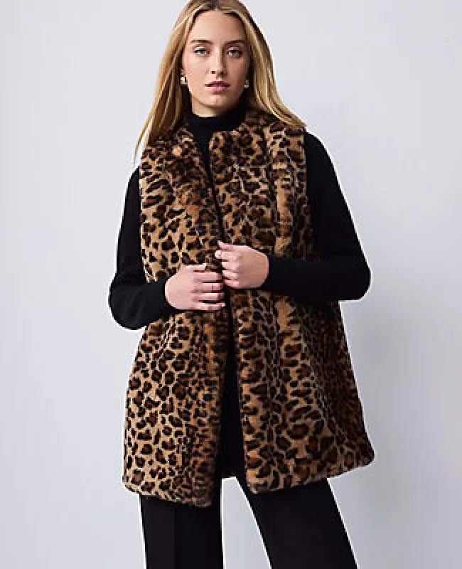 Ann Taylor Weekend Collection Faux Fur Animal Print Vest sold by Ann Taylor