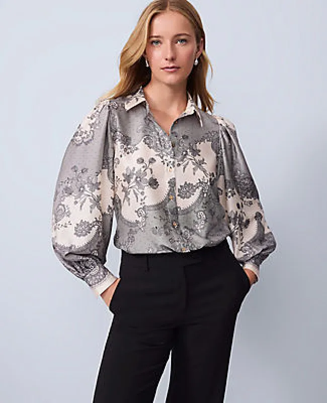 Ann Taylor Petite Floral Satin Blouse sold by Ann Taylor