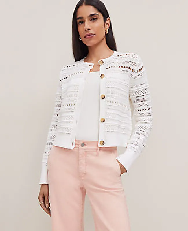 Ann Taylor Petite Pointelle Textured Cardigan sold by Ann Taylor