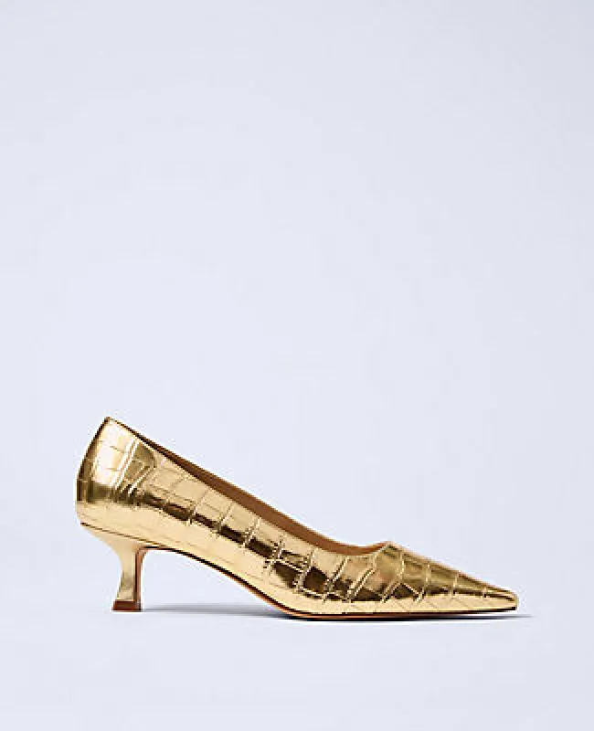 Ann Taylor Metallic Croco Kitten Heel Pump sold by Ann Taylor