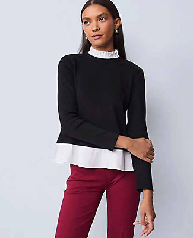 Ann Taylor Weekend Collection Ruffle Mix Media Top sold by Ann Taylor