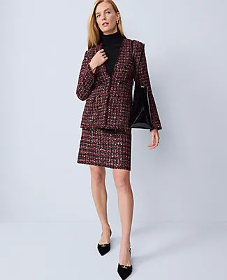 Ann Taylor The Long V-Neck Sequin Tweed Jacket sold by Ann Taylor