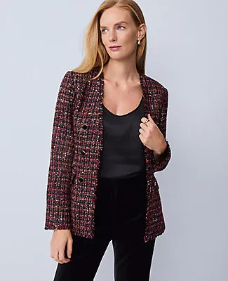 Ann Taylor The Long V-Neck Sequin Tweed Jacket sold by Ann Taylor product image thumbnail 3