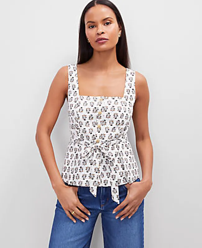 Ann Taylor Petite Floral Linen Blend Tie Waist Top sold by Ann Taylor