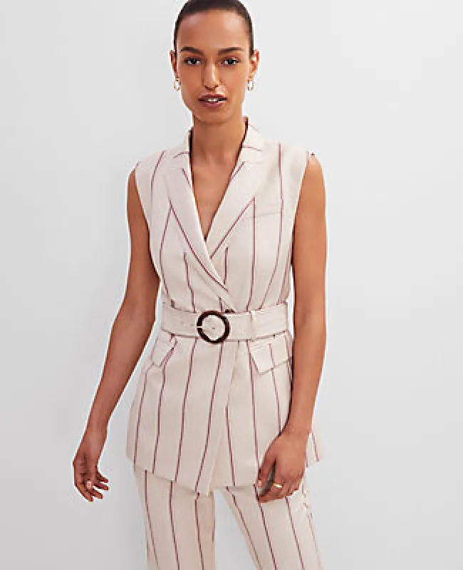 Ann Taylor Petite Pinstripe Belted Vest sold by Ann Taylor