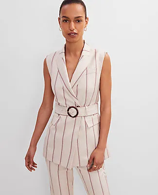 Ann Taylor Petite Pinstripe Belted Vest sold by Ann Taylor