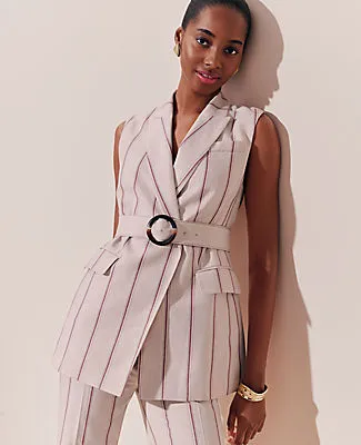 Ann Taylor Petite Pinstripe Belted Vest sold by Ann Taylor product image thumbnail 3