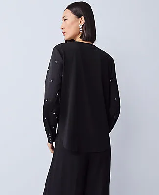Ann Taylor Petite Pearl Embellished Mixed Media Top sold by Ann Taylor product image thumbnail 2