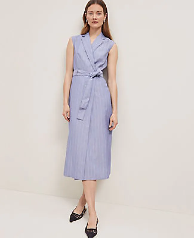 Ann Taylor The Petite Belted Blazer Wrap Dress in Pinstripe sold by Ann Taylor