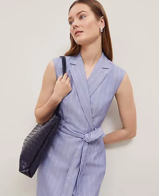 Ann Taylor The Petite Belted Blazer Wrap Dress in Pinstripe sold by Ann Taylor product image thumbnail 3