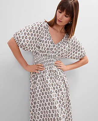 Ann Taylor Floral Smocked Puff Sleeve Midi Dress sold by Ann Taylor product image thumbnail 3