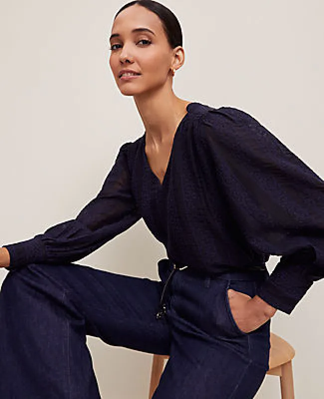 Ann Taylor Petite Embroidered V-Neck Popover Top sold by Ann Taylor