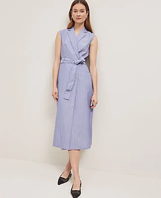 Ann Taylor The Petite Belted Blazer Wrap Dress in Pinstripe sold by Ann Taylor