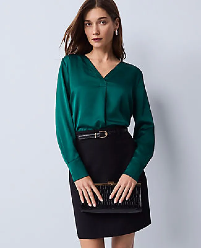 Ann Taylor Mixed Media Pleat Front Top sold by Ann Taylor