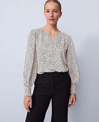 Ann Taylor Petite Dotted Smocked Crew Neck Top sold by Ann Taylor