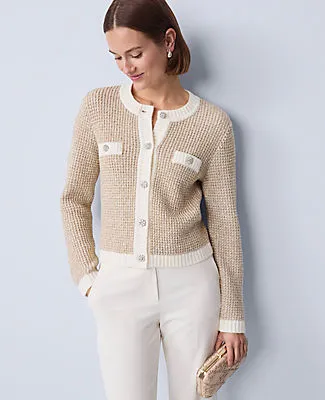 Ann Taylor Metallic Waffle Knit Sweater Jacket sold by Ann Taylor product image thumbnail 3