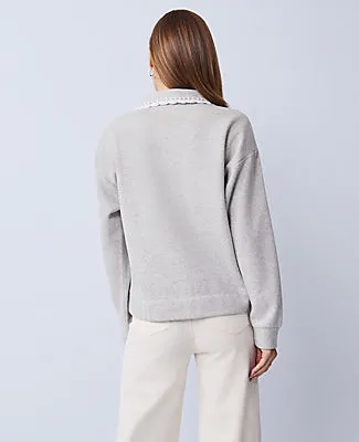 Ann Taylor Weekend Collection Crochet Trim Collared Sweatshirt sold by Ann Taylor product image thumbnail 2